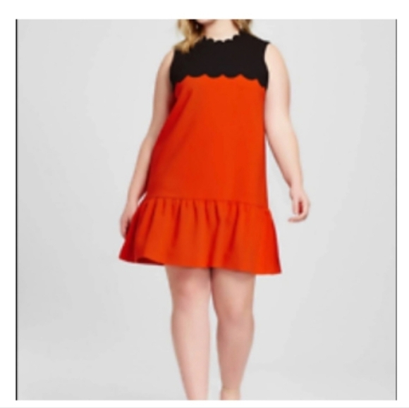 Victoria Beckham Perfect Orange Black Dress  buttons back ruffle women's 2x - Picture 1 of 7